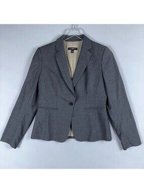 Ann Taylor Blazer Jacket Women 4 Petite Gray One Button Fully Lined